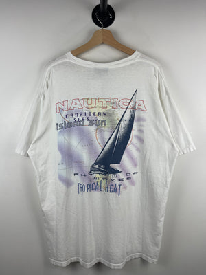 Vintage 90s Nautica Caribbean Seas & Island Sun White Tee