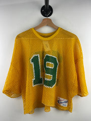 Vintage 80s Champion Yellow Mesh Cropped Football Jersey