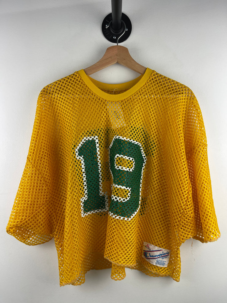 Vintage 80s Champion Yellow Mesh Cropped Football Jersey
