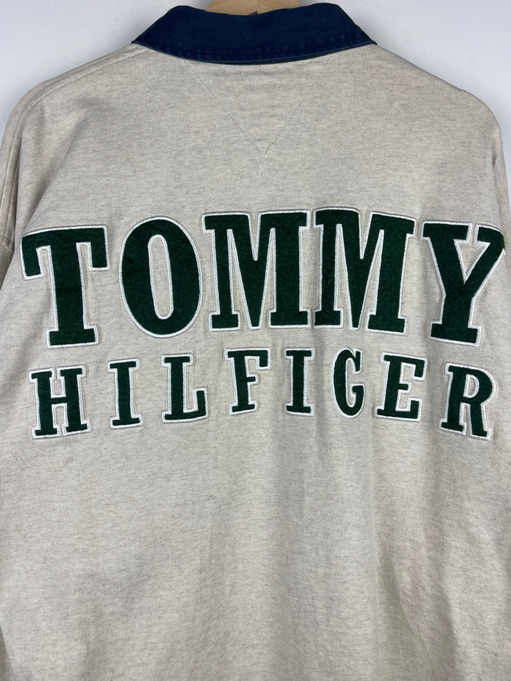 Vintage 90s Tommy Hilfiger Authentic Gear Grey & Green Polo Rugby Long Sleeve