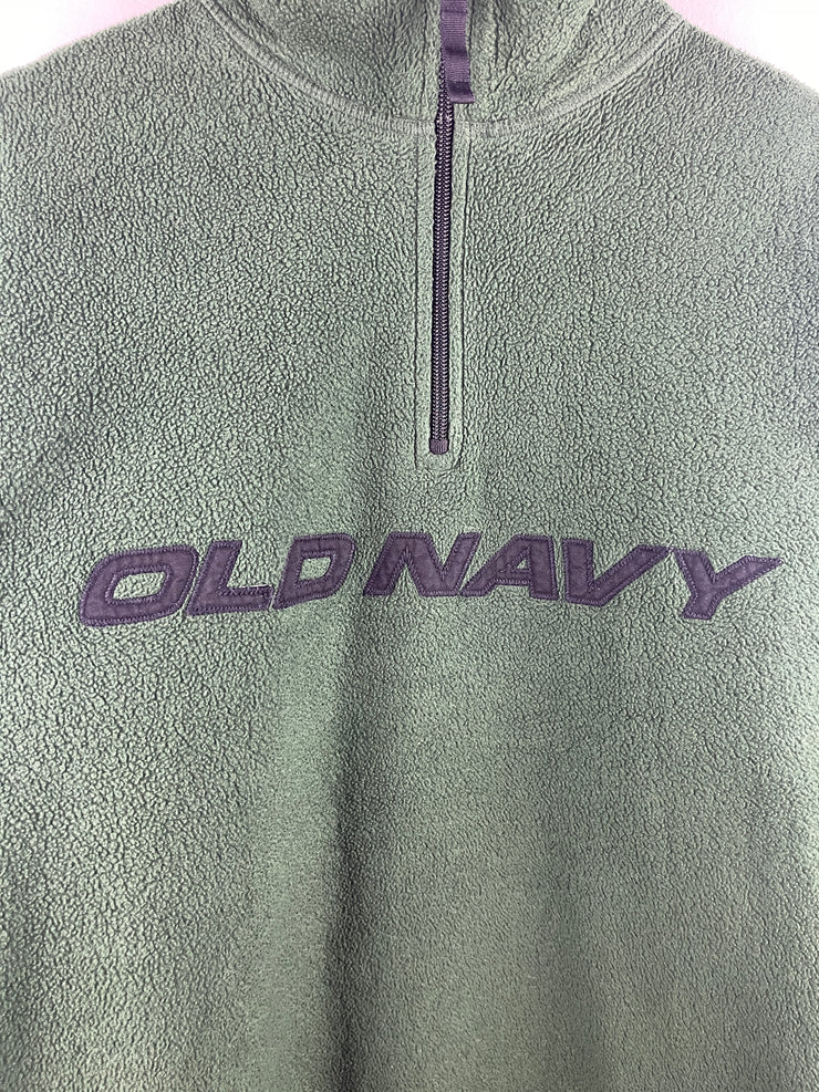 Vintage Old Navy Spellout Green Quarter Zip Fleece Sweater