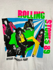 Vintage 80's Rolling Stones Steel Wheels Tour White Tee