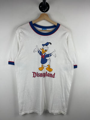 Vintage 80s Disney Donald Duck Disneyland Ringer White Tee