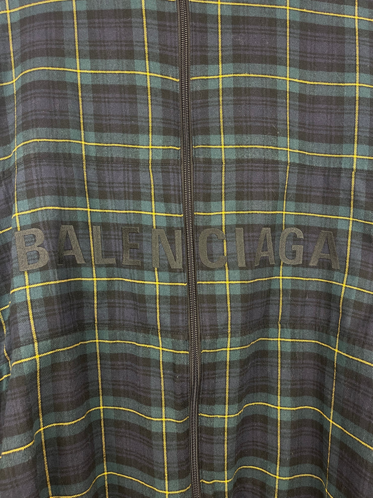 Balenciaga Embroidered Logo Oversized Plaid Zip Up Jacket