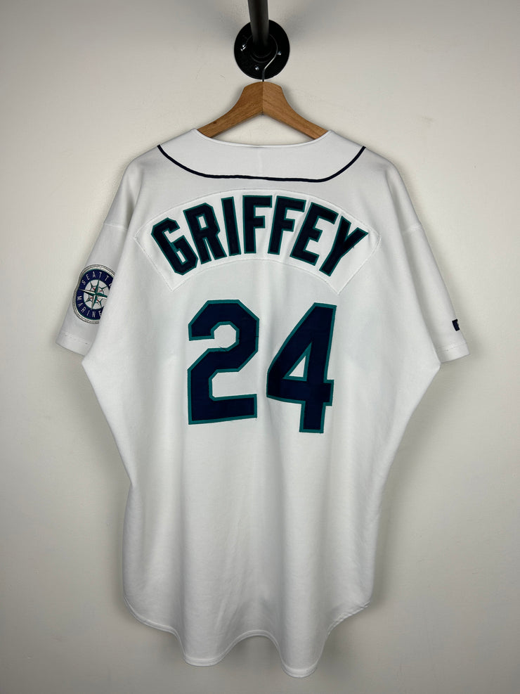 Vintage 90s MLB Russell Athletic Seattle Mariners Ken Griffey Jr. Diamond Collection White Baseball Jersey