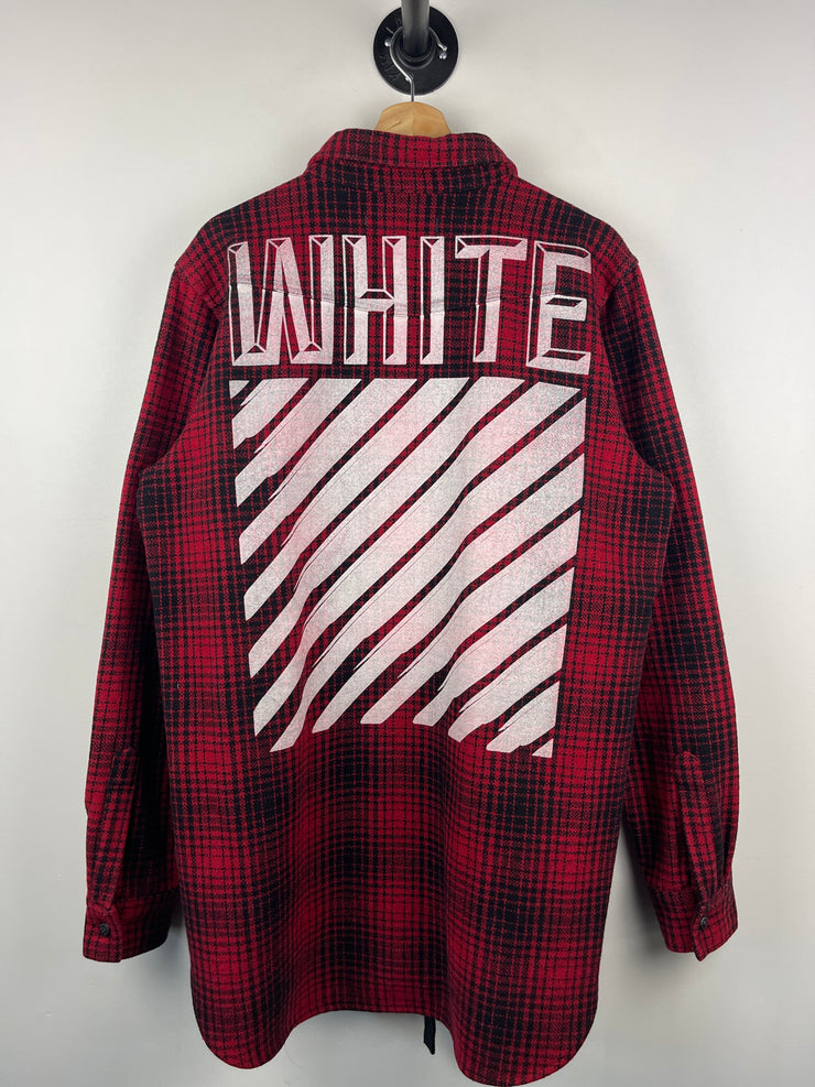 Off White FW15 Wool Tartan Red Plaid Button Up Long Sleeve Shirt