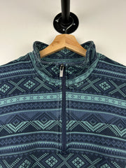 Vintage L.L. Bean Aztec Print Quarter Zip Blue Fleece Sweater