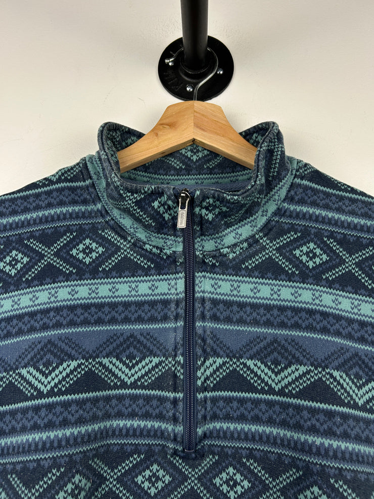 Vintage L.L. Bean Aztec Print Quarter Zip Blue Fleece Sweater