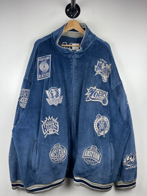 Vintage NBA Unique Team Patch Navy Velour Zip Up Sweater