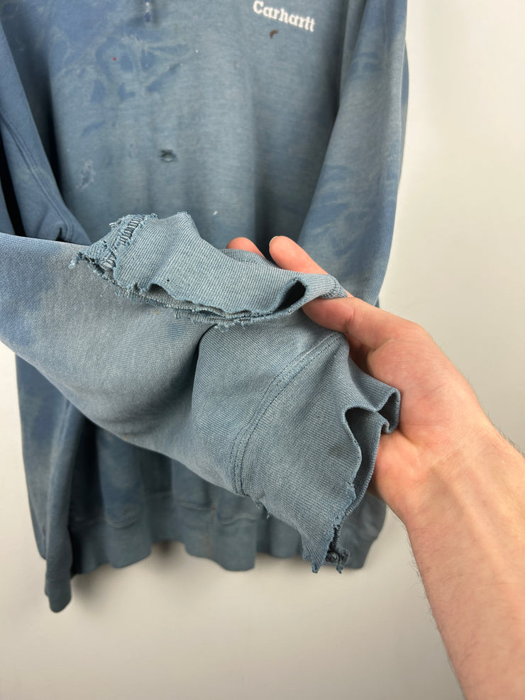 Vintage 90s Carhartt Embroidered Thrashed Blue Hoodie
