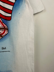 Vintage 90s Looney Tunes Taz USA American Flag Cowboy All Over Print White Tee
