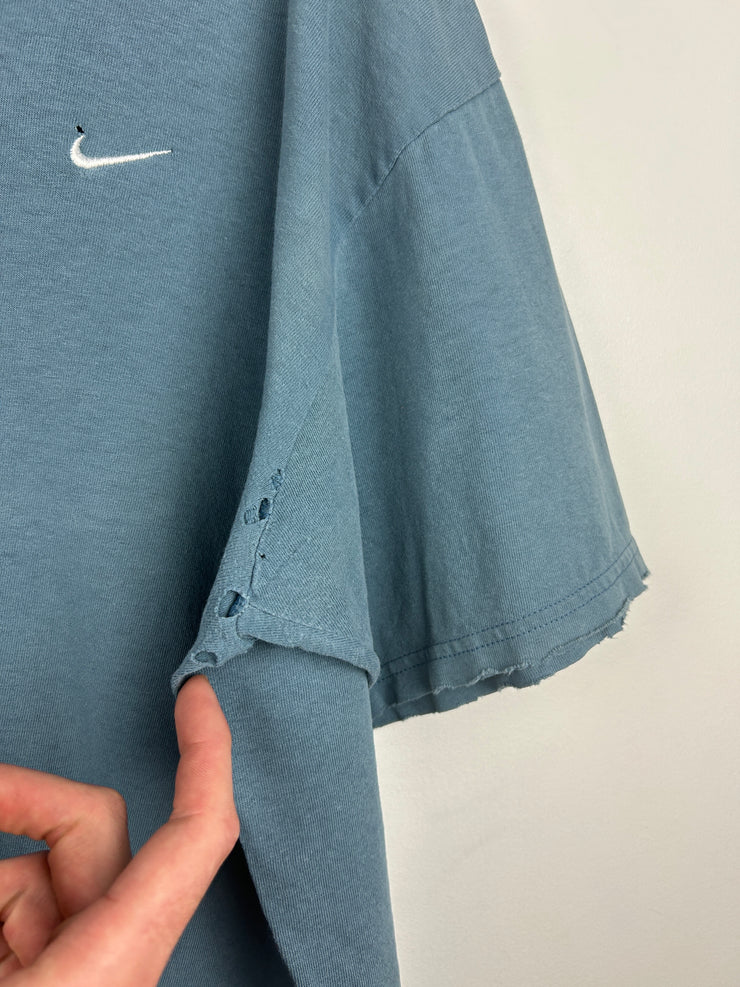 Vintage Nike Mini Swoosh Distressed Blue Tee