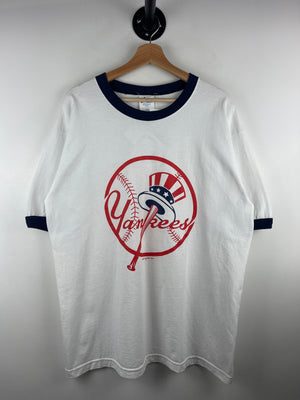 Vintage 90s MLB Majestic New York Yankees White Ringer Tee