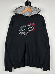 Vintage Y2K Fox Embroidered Black & Red Zip Up Hoodie