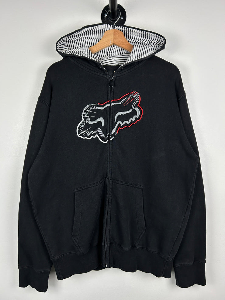 Vintage Y2K Fox Embroidered Black & Red Zip Up Hoodie