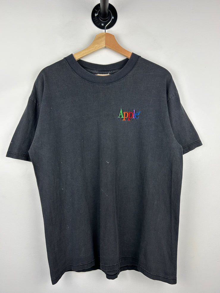 Vintage 90s Apple Promo Embroidered Faded Black Tee