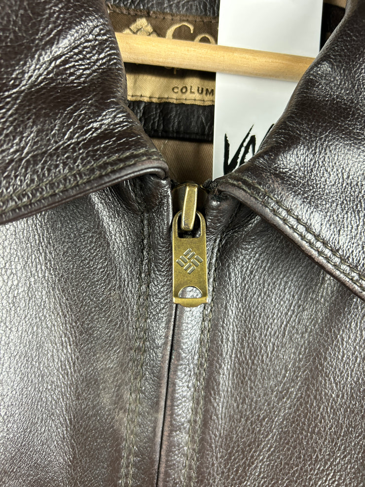 Vintage Columbia Brown Leather Straight Cut Jacket