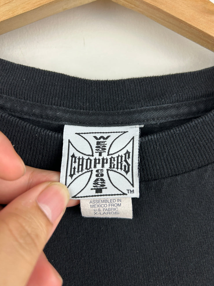 Vintage 2003 West Coast Choppers Flames Skull Black Long Sleeve