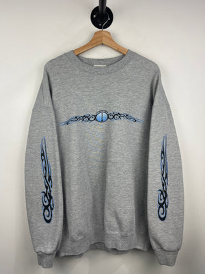 Vintage 90s Cape Hatteras Lighthouse Flames Tribal Grey Crewneck