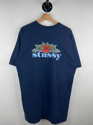 Vintage 90s Stussy Hibiscus Flower Navy Tee