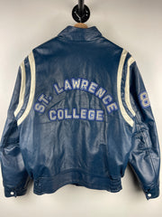 Vintage 80s St. Lawrence College Kingston Ontario Blue Leather Varsity Jacket