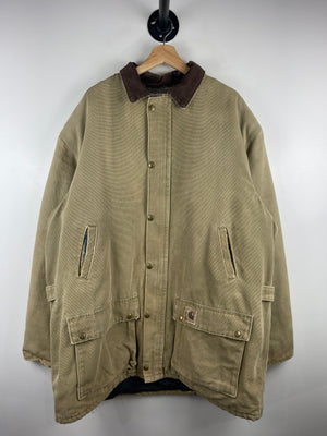 Vintage 90s Carhartt Chore Barn Blanket Lined Light Brown Work Jacket