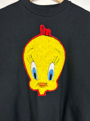 Vintage 1993 Looney Tunes Tweety Bird Black Crewneck