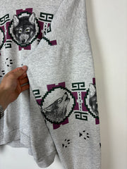 Vintage 90's Upper Michigan Wolf Wrap Around Grey Crewneck