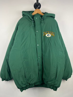 Vintage 90s NFL Starter Green Bay Packers Green Insulated Hooded Jacket