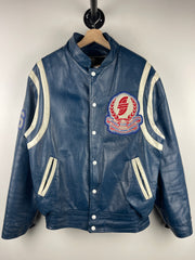 Vintage 80s St. Lawrence College Kingston Ontario Blue Leather Varsity Jacket