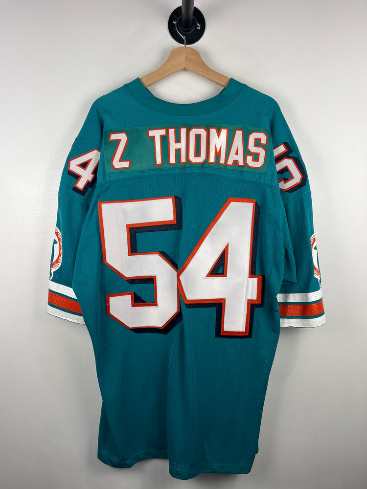 90s NFL チーフス ゲームシャツ 48サイズ デリックトーマス #58 Vintage 90s NFL Russell Athletic Miami Dolphins Zach Thomas Teal