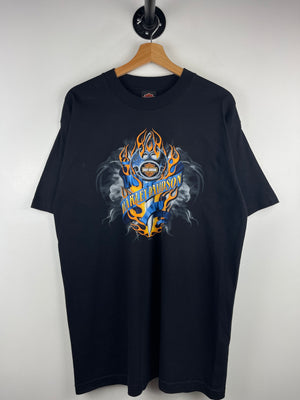 Vintage 2005 Harley Davidson Flames Sword Black Tee