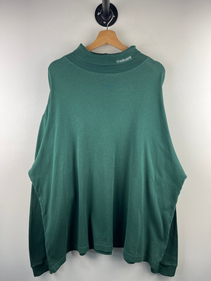 Vintage 90s Carhartt Spellout Embroidered Green Turtle Neck Long Sleeve
