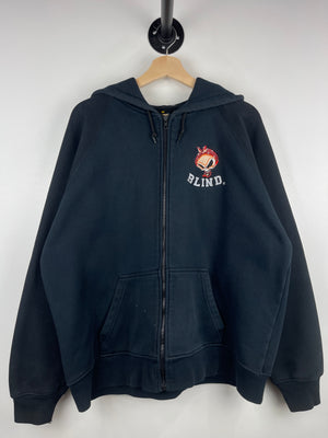 Vintage Blind Skateboards Grim Reaper Embroidered Black Zip Up Hoodie