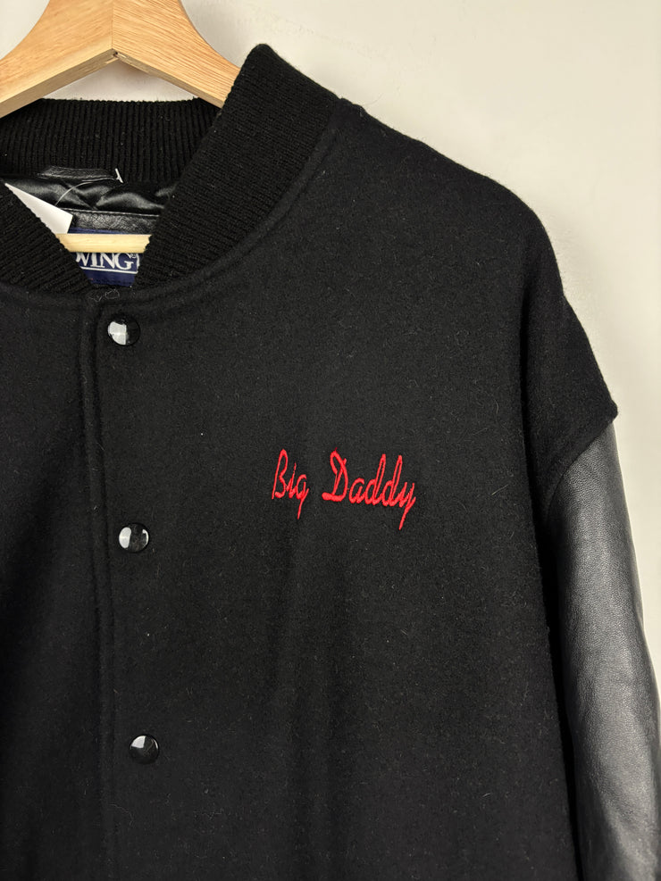 Vintage Big Daddys Drive In Black Wool & Leather Varsity Jacket