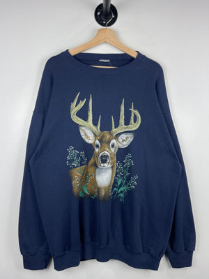 Vintage 90s Whitetail Deer Wilderness Navy Crewneck