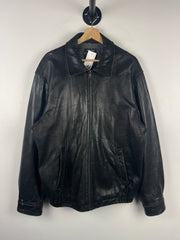Vintage Nautica Black Leather Cropped Bomber Jacket