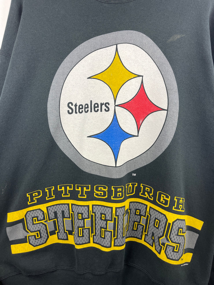 Vintage 90s NFL Salem Pittsburgh Steelers Big Logo Black Crewneck