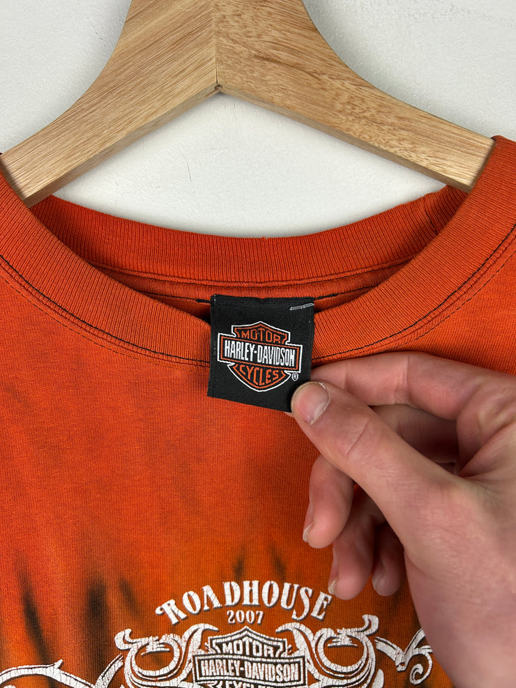 Vintage Harley Davidson Black & Orange Tie Dye Long Sleeve