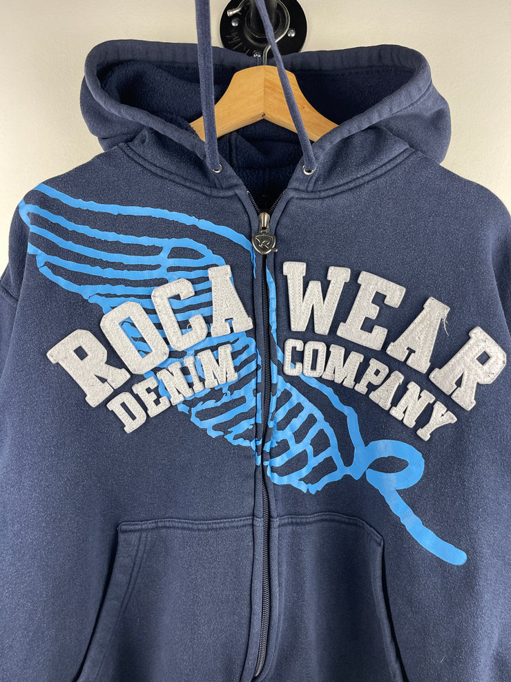 Vintage Y2K Rocawear Embroidered Navy Zip Up Hoodie