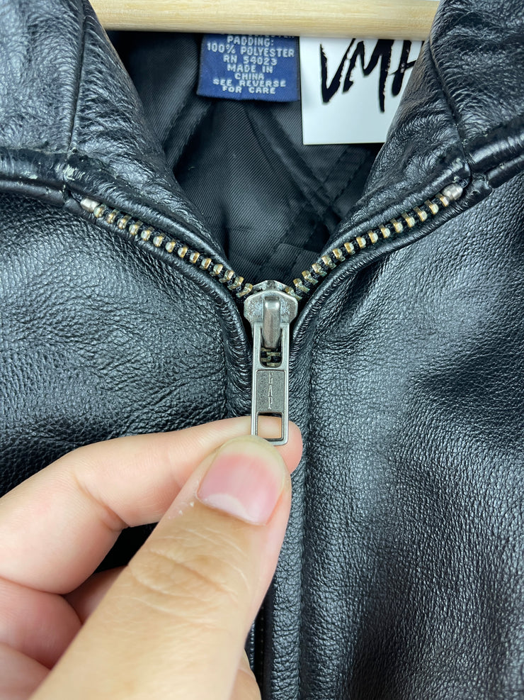Vintage 90s Gap Cropped Straight Cut Black Leather Jacket