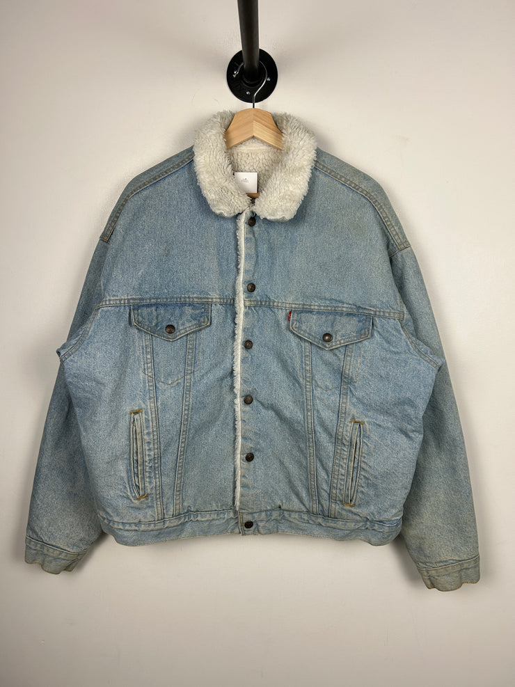 Vintage 90s Levis Sherpa Lined Light Wash Blue Denim Jacket