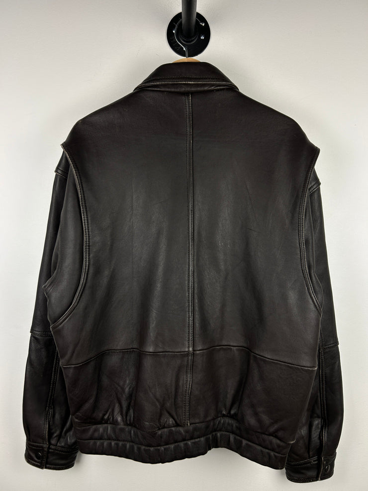 Vintage 90s Ottimo Brown Cropped Bomber Leather Jacket