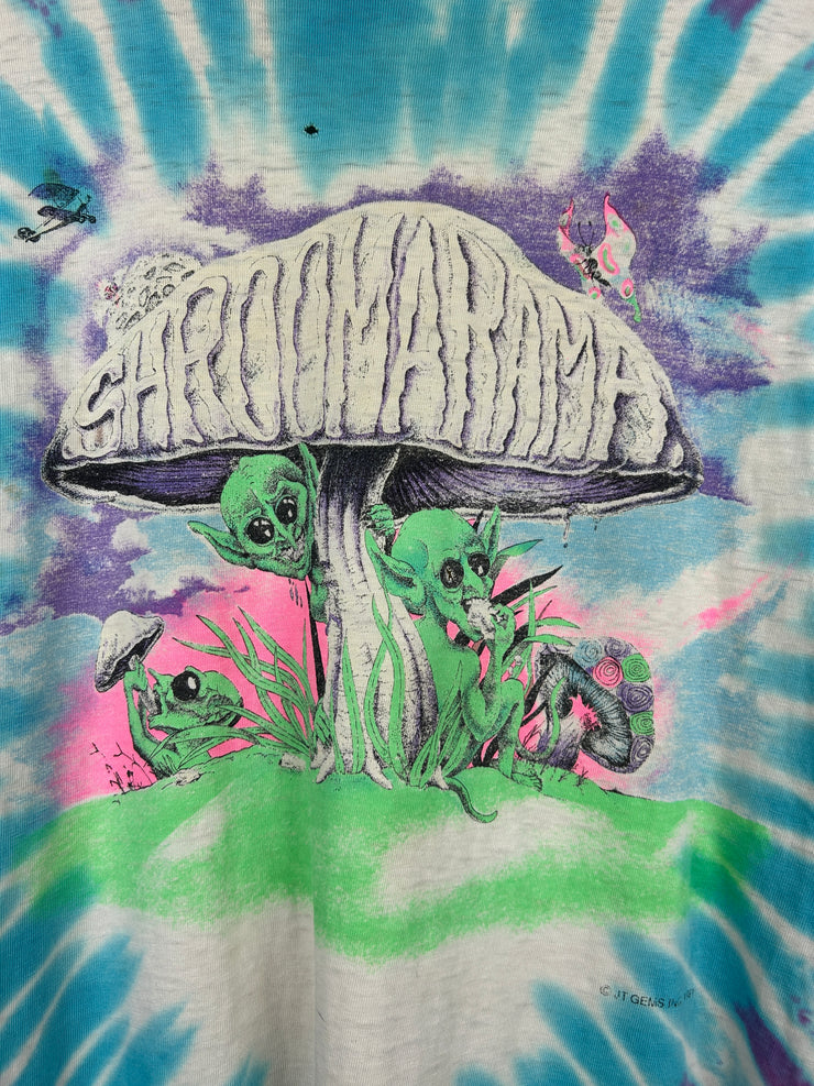 Vintage 90s Shroomarama Mushrooms Drug Parody Tie Dye Tee