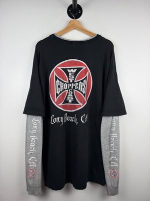 Vintage West Coast Choppers Long Beach Thrashed Black & Grey Double Layered Long Sleeve