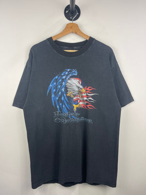 Vintage Harley Davidson Eagle Flames Orlando Florida Black Tee