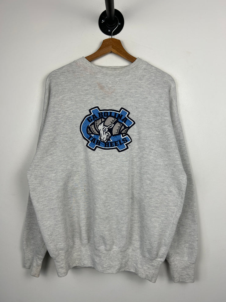 Vintage North Carolina Tar Heels Embroidered Grey Crewneck