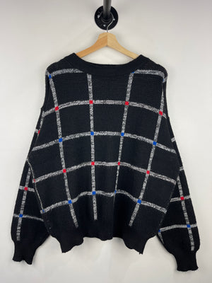 Vintage 90s Bon Jour Pattern Black & Grey Knit Sweater