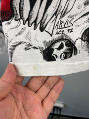 Vintage 90s Jarvis Ace Skull All Over Print White Tee