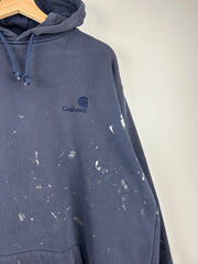 Vintage Carhartt Embroidered Paint Splattered Navy Hoodie